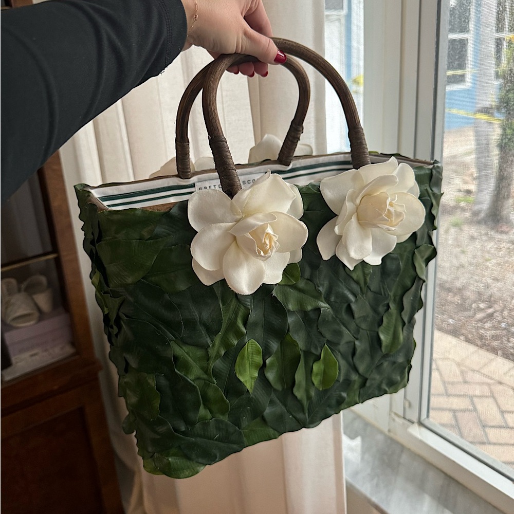 Gretchen Scott Designs White / Green Floral Handle Bag